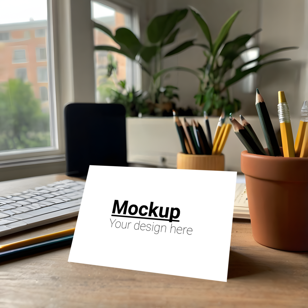Mockup of a blank card on a desk psd