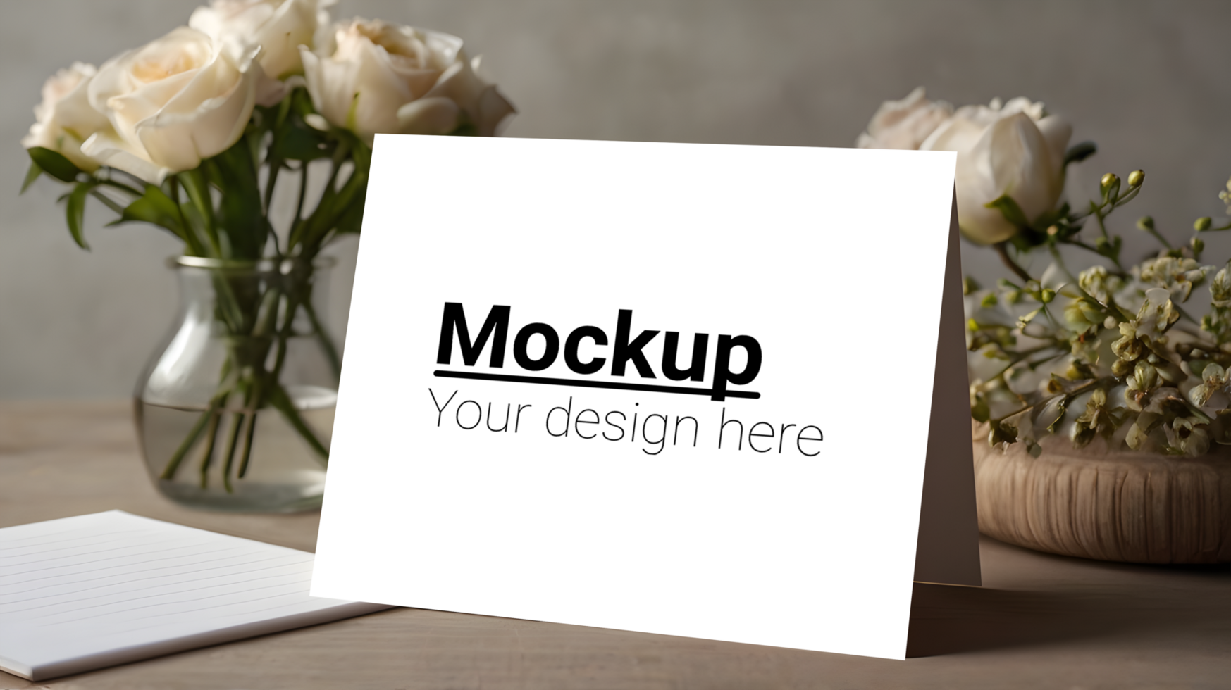 Greeting card mockup on a table psd
