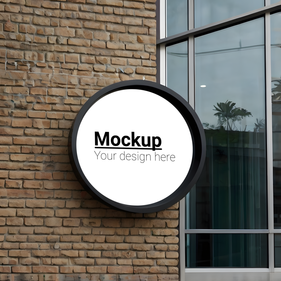 A mockup of a circular sign on a building psd