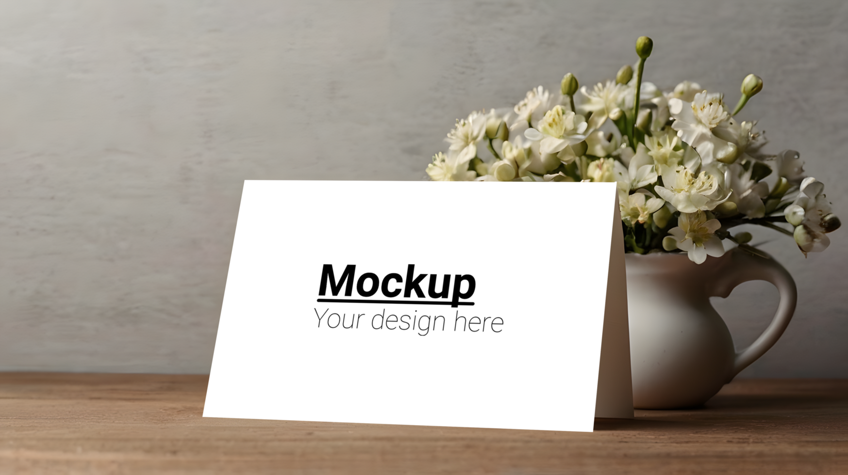 Greeting card mockup with flowers on a table psd