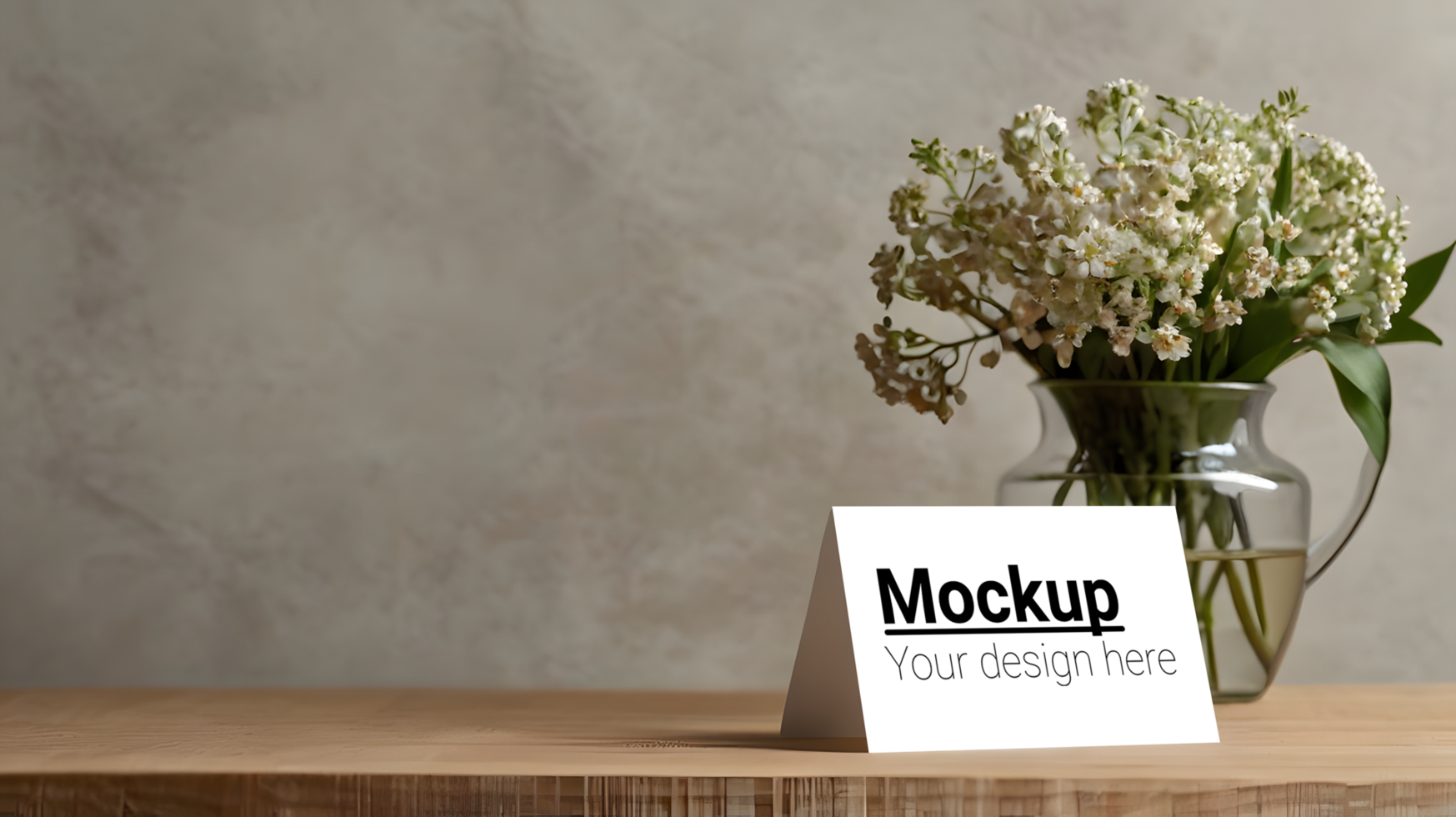 White card mockup on wooden table psd