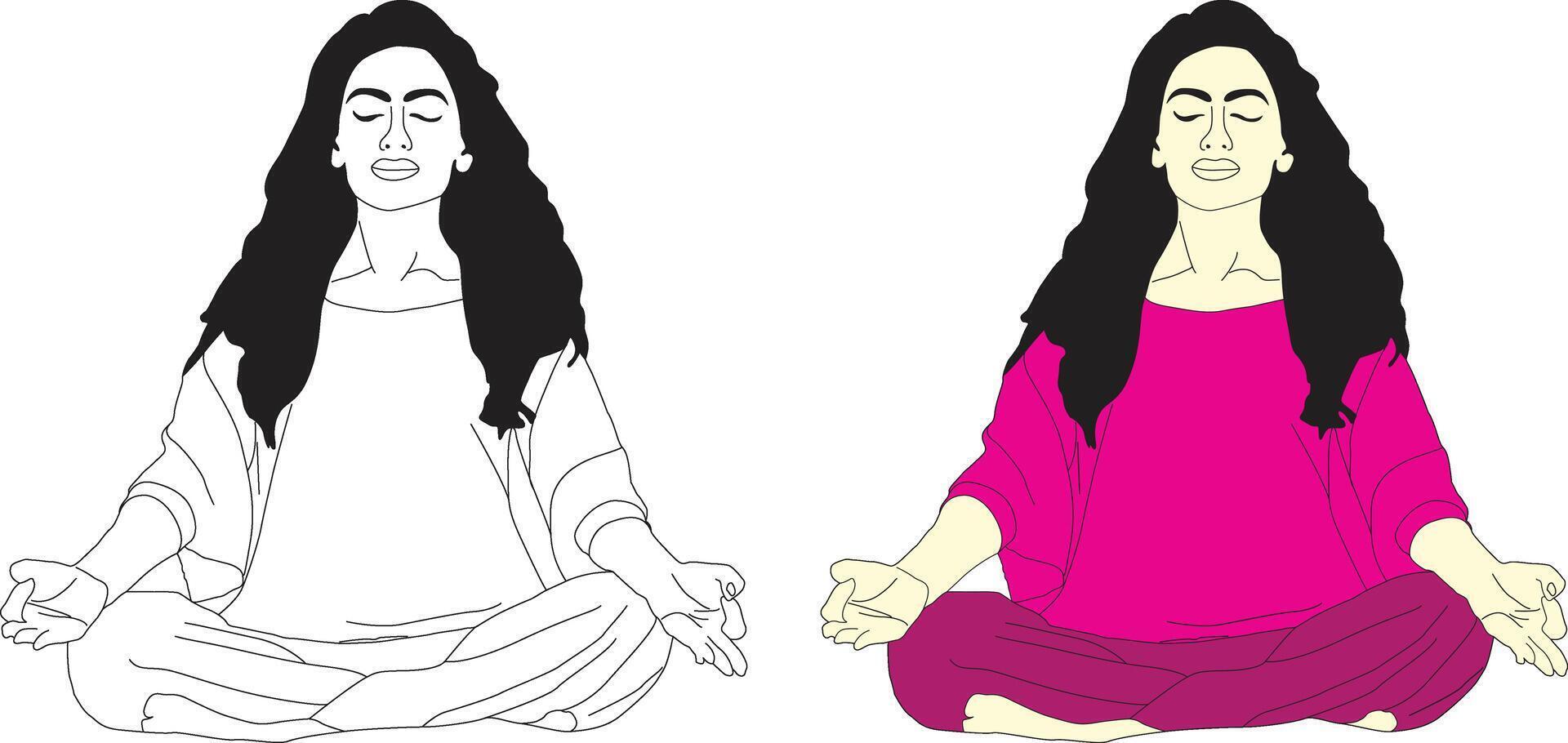 Silhouettes of yoga poses line illustration vector
