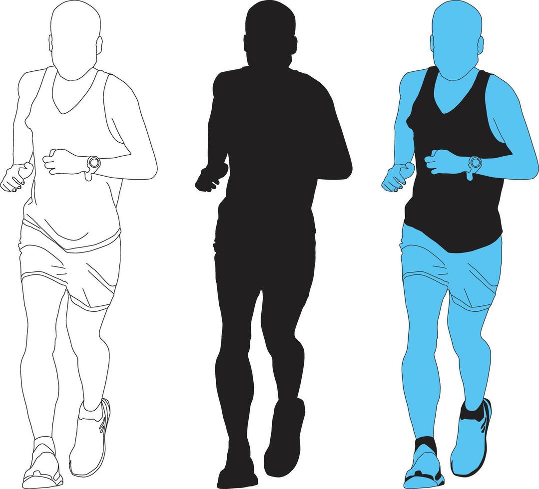 Silhouettes of man running line illustration run sport vector