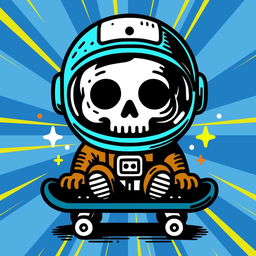astronaut illustration playing skateboard in attractive pose in cartoon hand drawn style vector
