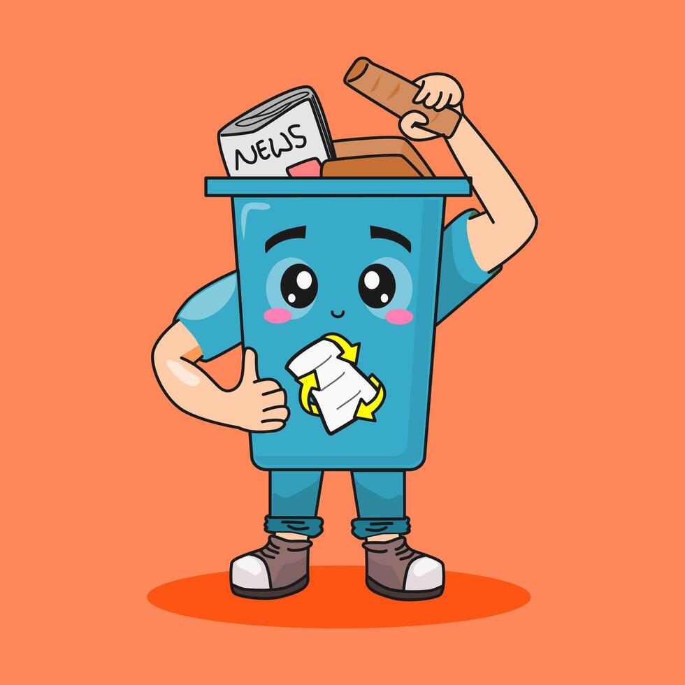 cartoon trash can character holding a paper trash can vector