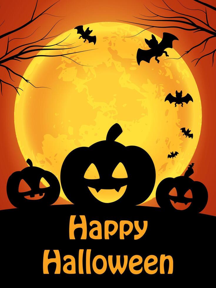 Halloween background with pumpkins on the full moon vector