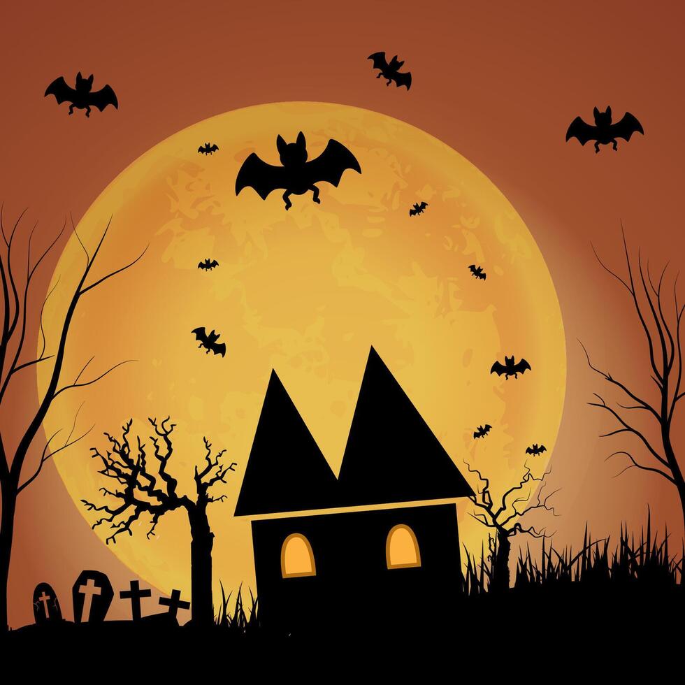 Halloween background with haunted house on the full moon vector