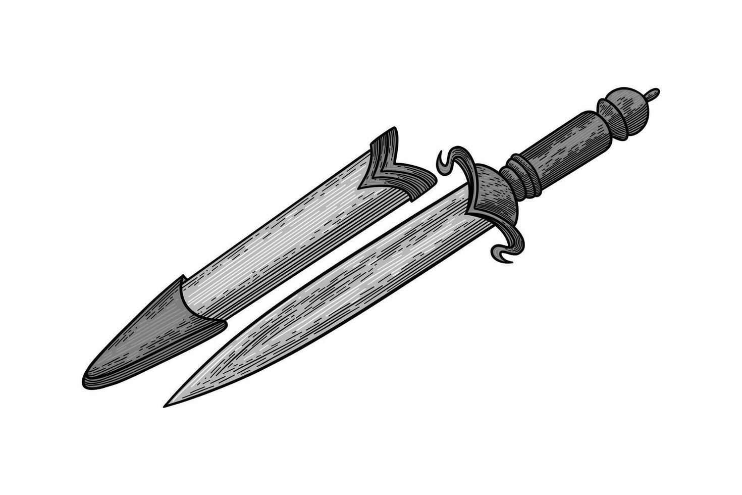 hand drawn knife colored illustration vector