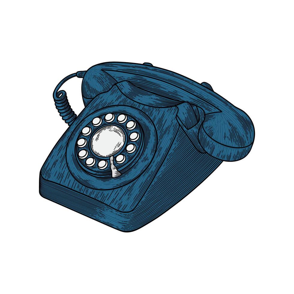 hand drawn retro telephone colored illustration vector