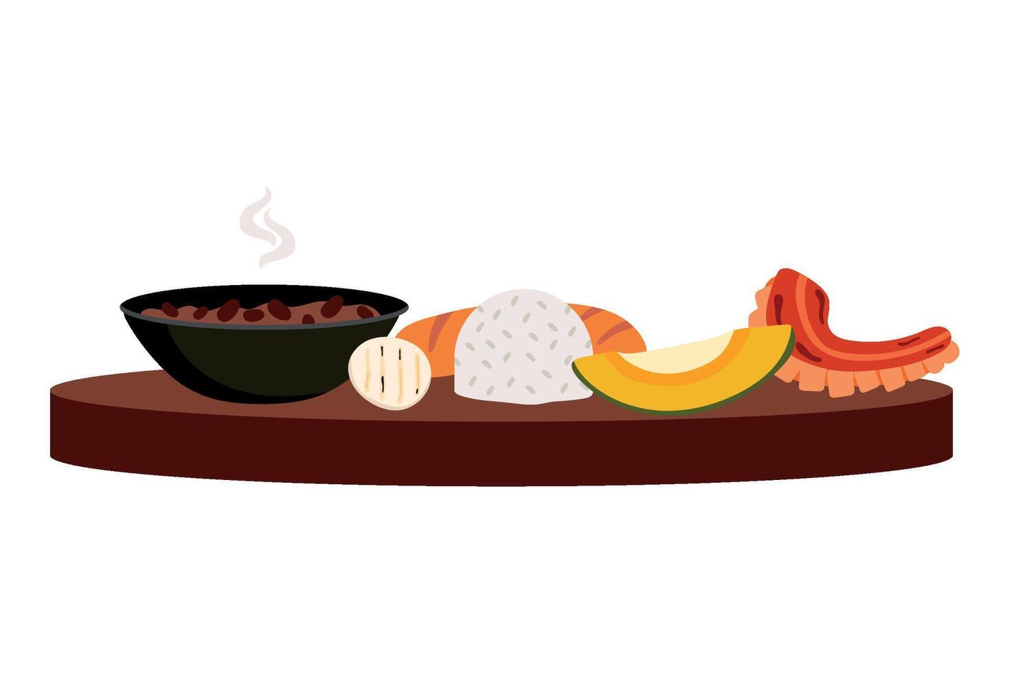 A bowl of rice, a bowl of beans, and a bowl of meat vector
