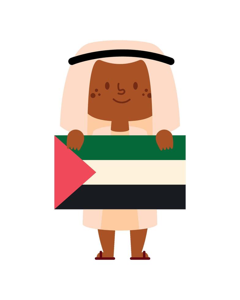 A cartoon character holding a flag of the united arab emirates vector