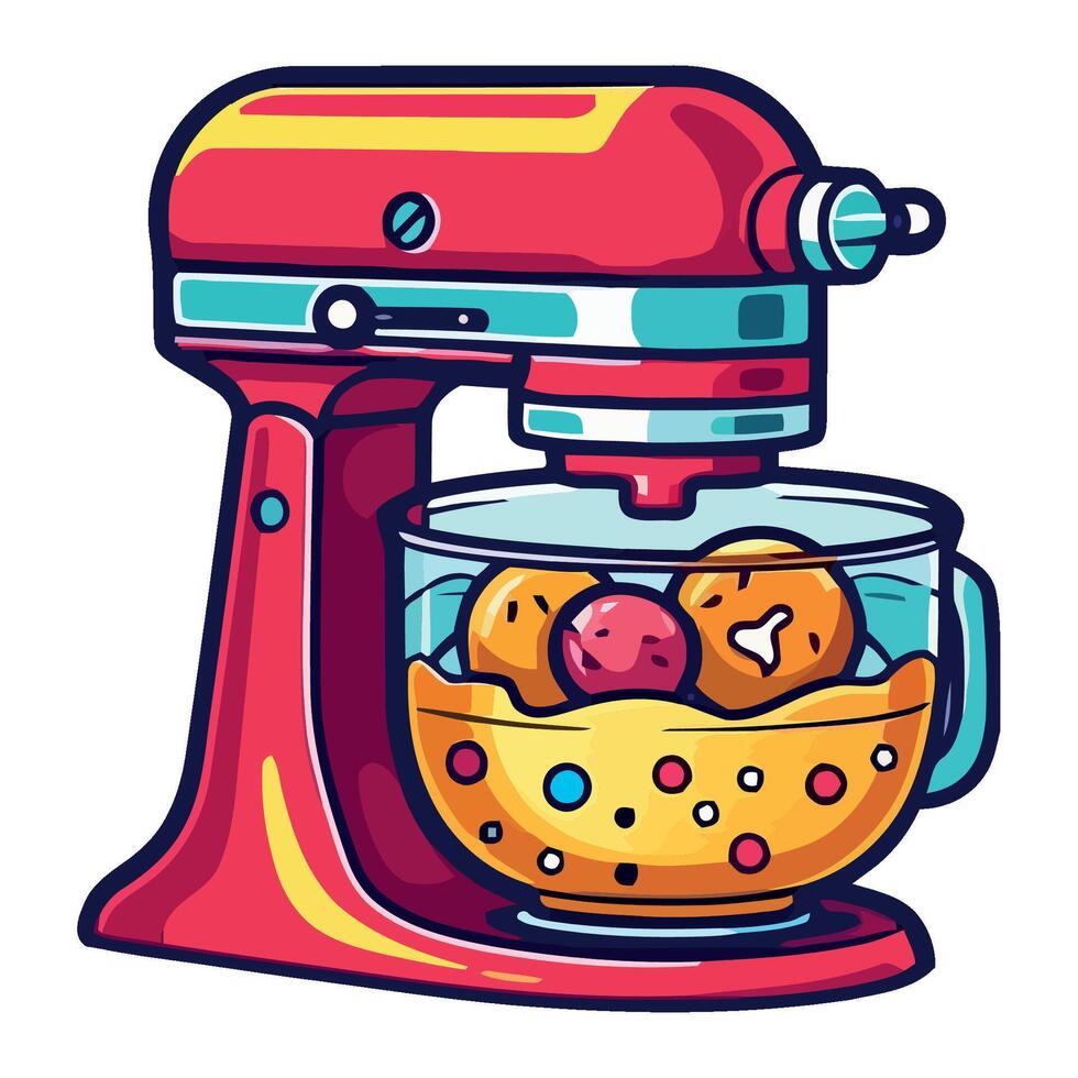 A red mixer with dough in it vector