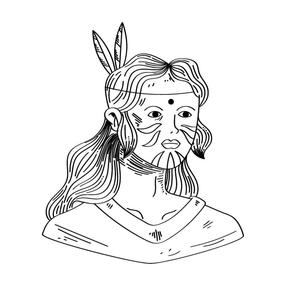 A drawing of a woman with a headdress vector