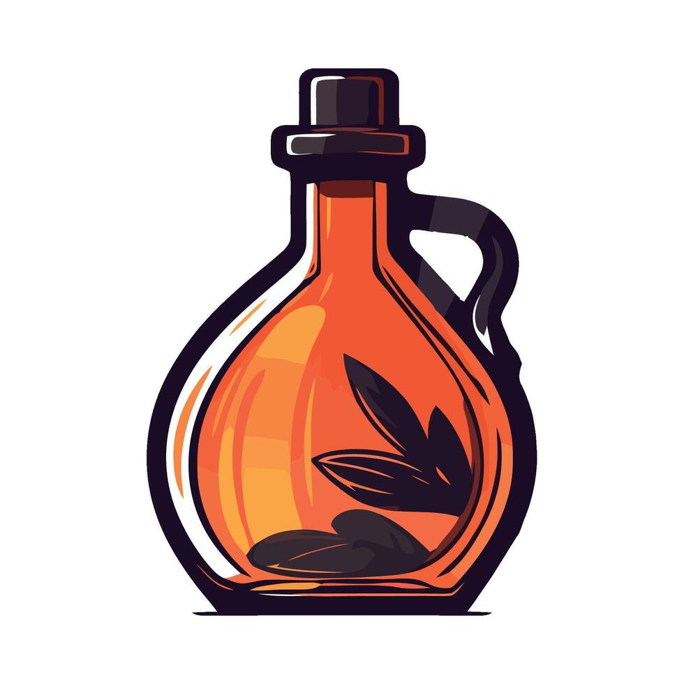 Olive oil bottle with olive leaves illustration vector