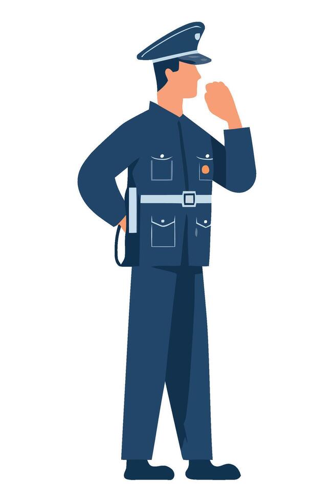 Police officer in uniform standing with his hand on his chin vector
