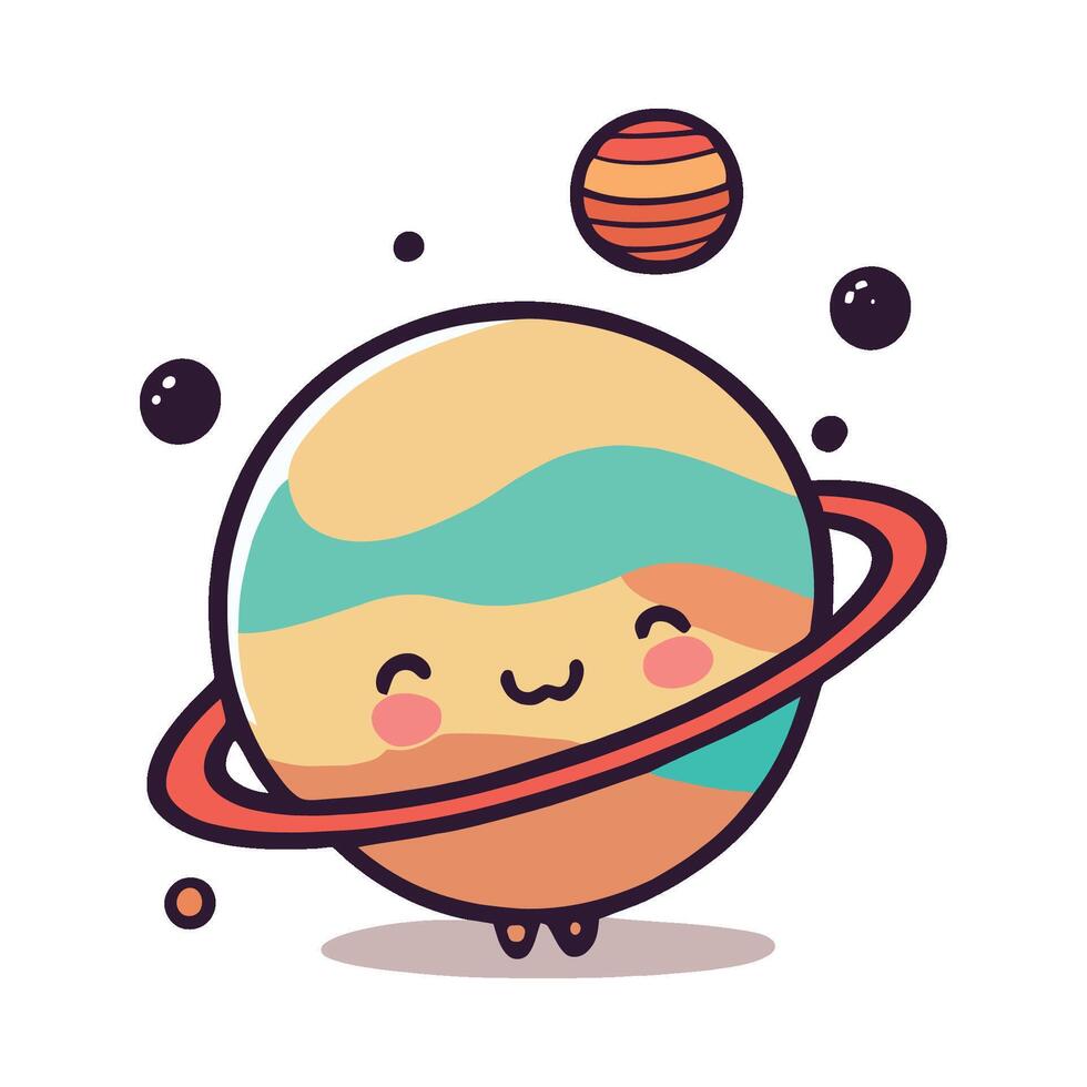 Cartoon planet with a smiley face and a ring around it vector