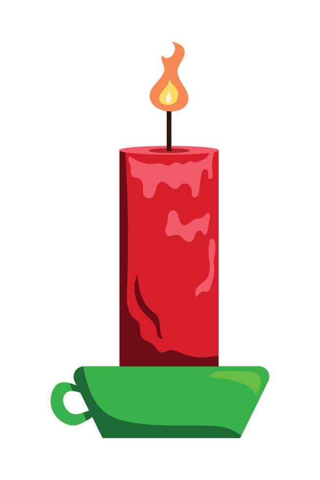 Red candle on a green cup vector