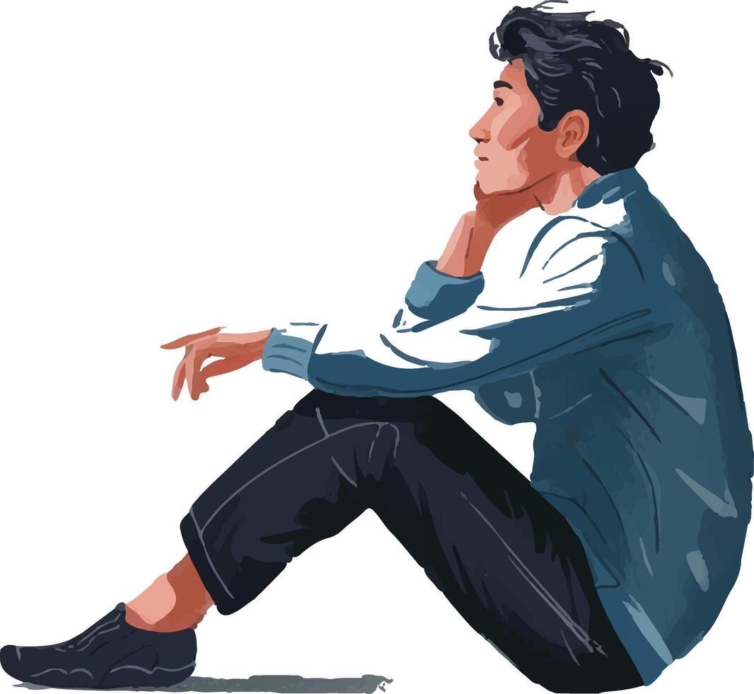 A boy thinking about his childhood day silhouette vector