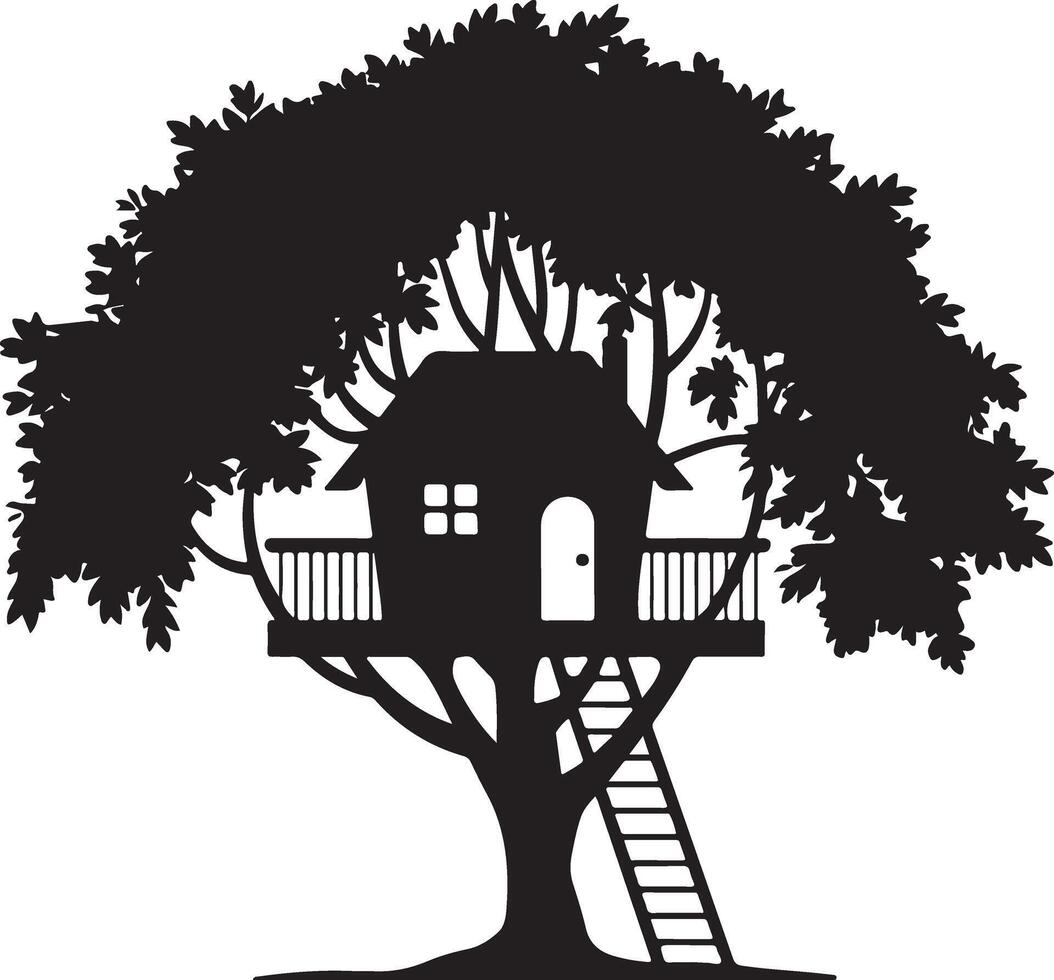 Tree house silhouette art illustration with white background vector