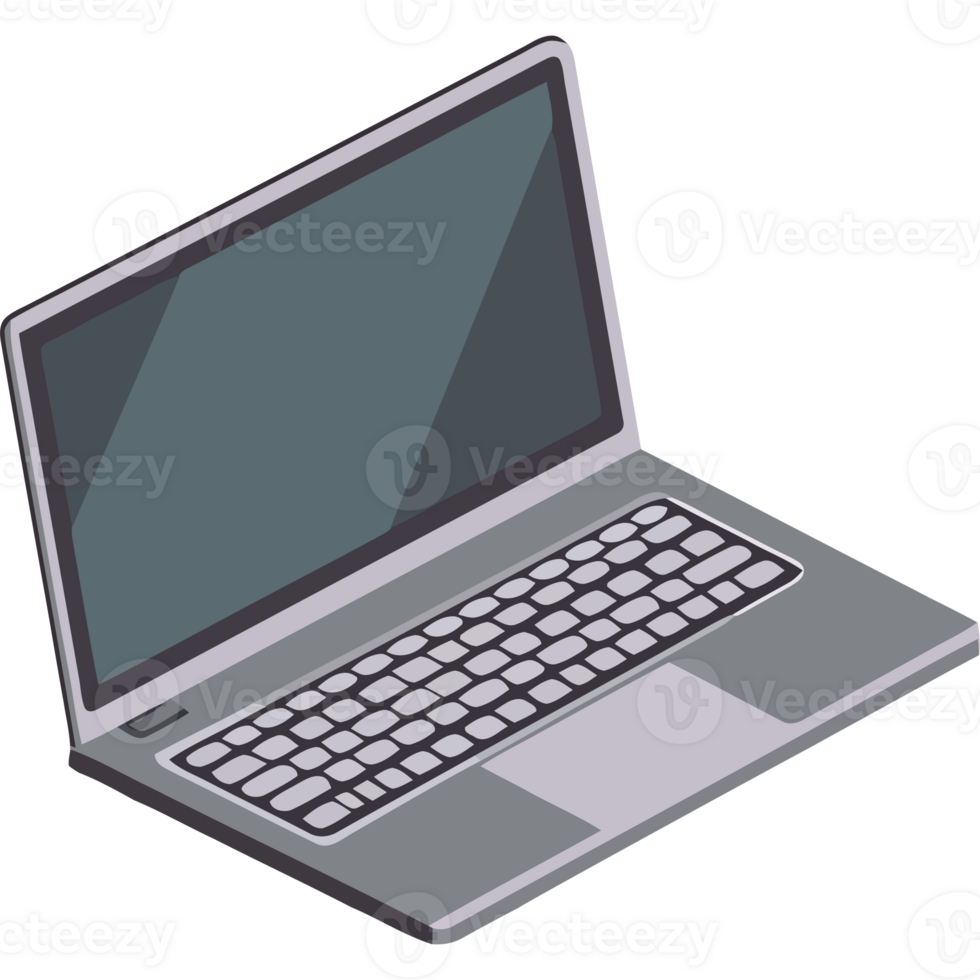 An open laptop computer is shown on a black background png