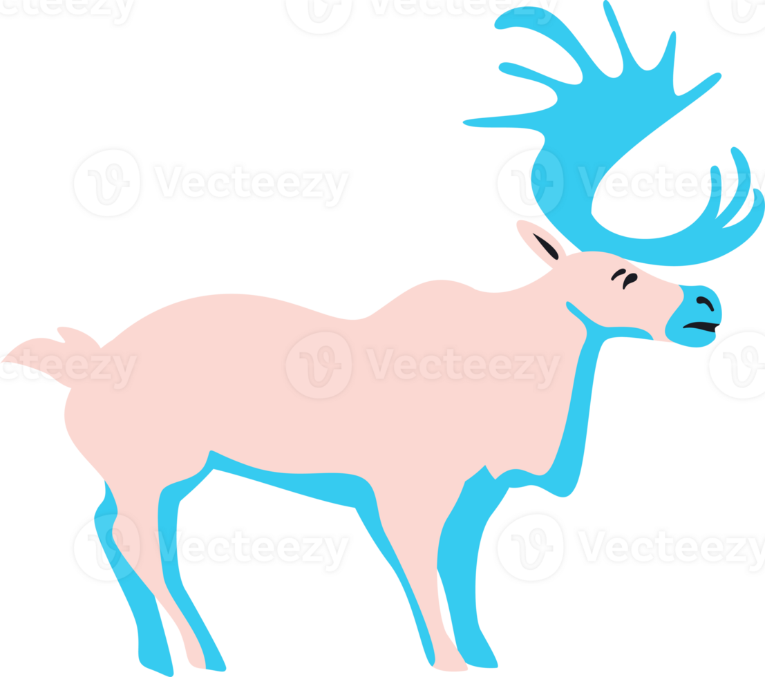 A pink moose with blue horns standing on a black background png