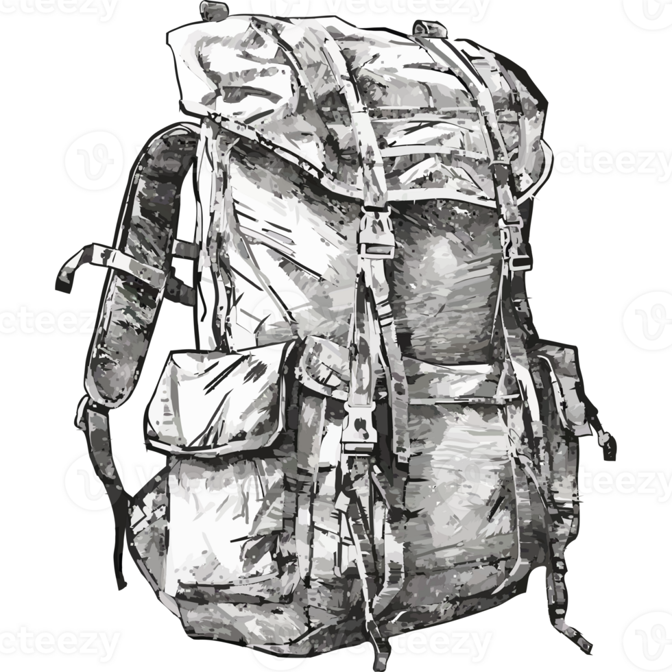 A drawing of a backpack on a black background png