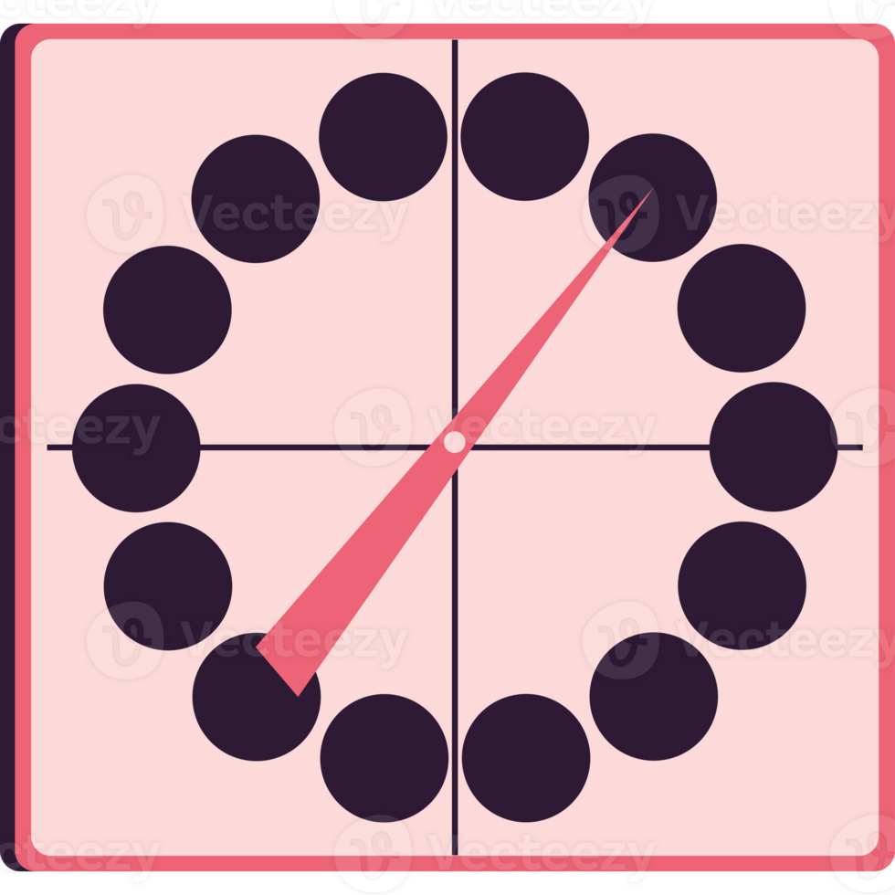 A pink and black circle clock with a red arrow png