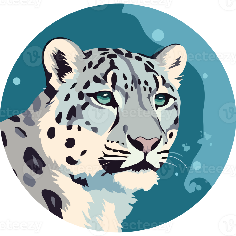 A snow leopard in a circle with a blue background png