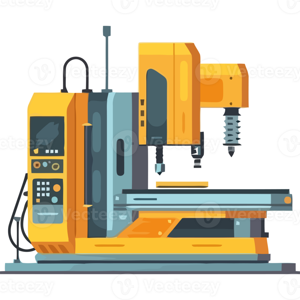 A cnc milling machine with a yellow and black background png