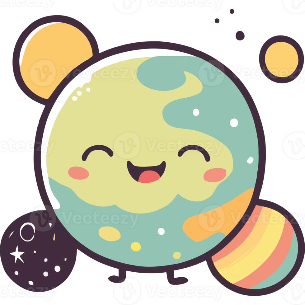 Planet earth, with a smiley face and a planet png