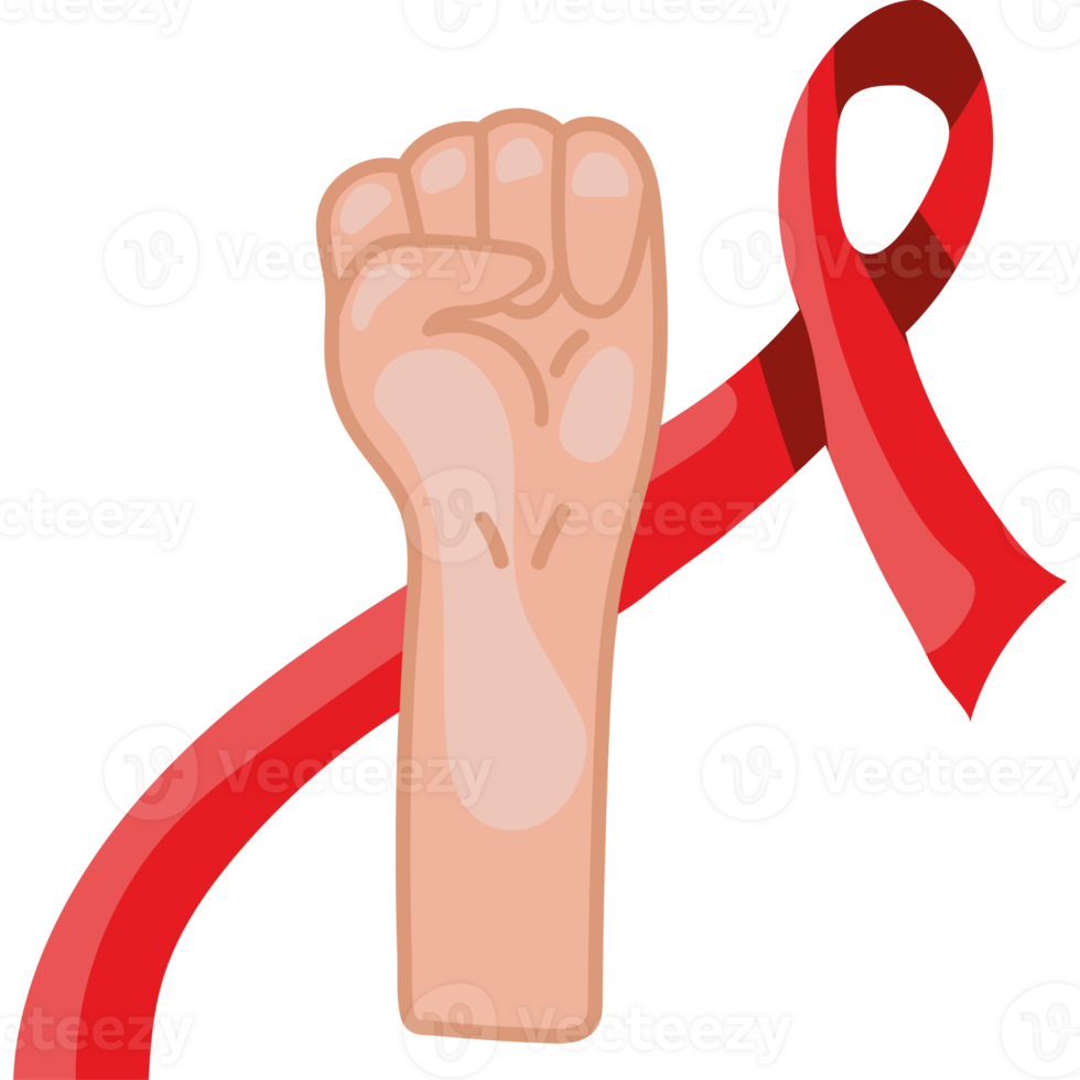A fist with a red ribbon around it png
