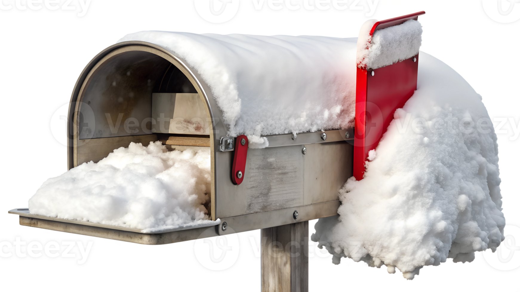 Mailbox covered in snow during winter season, cut out transparent png