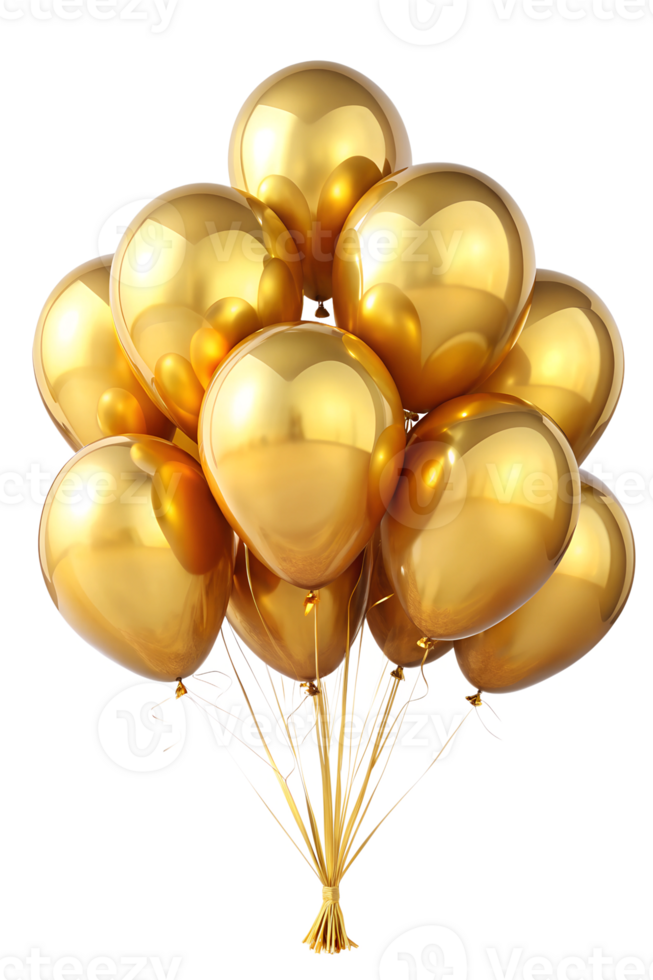Golden balloons ready to celebrate, cut out transparent png
