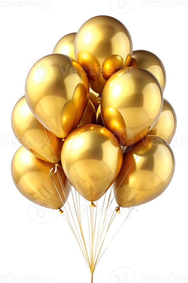 Golden balloons ready for a festive celebration, cut out transparent png