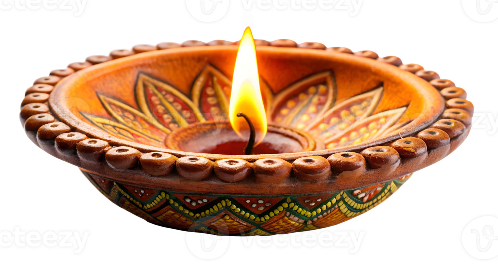 Lit diya for indoor Diwali decor, cut out transparent png