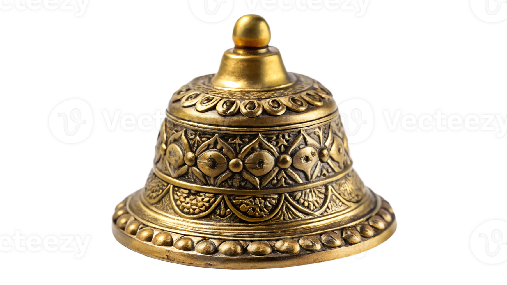 Brass bell on white background, cut out transparent png
