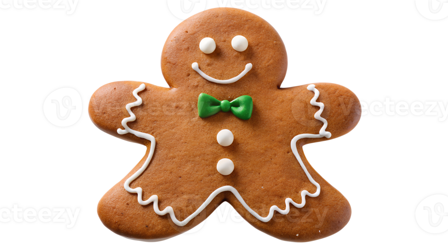 Gingerbread man cookie decorated for the holidays, cut out transparent png