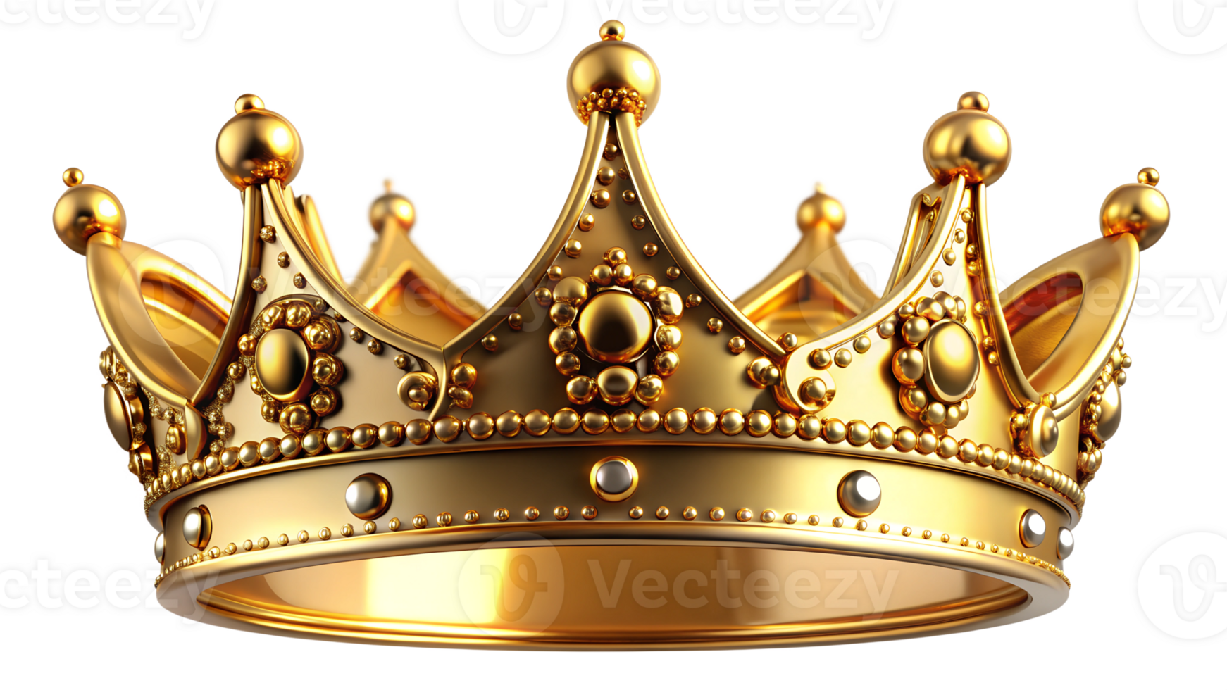 Shiny golden crown with intricate design details, cut out transparent png