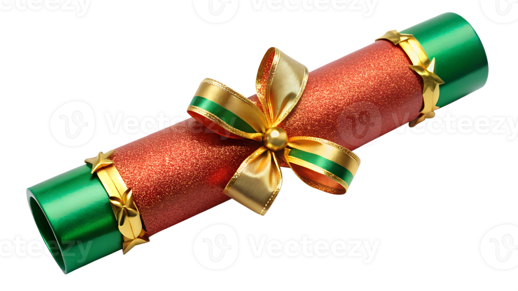 Christmas cracker with bow and stars, cut out transparent png