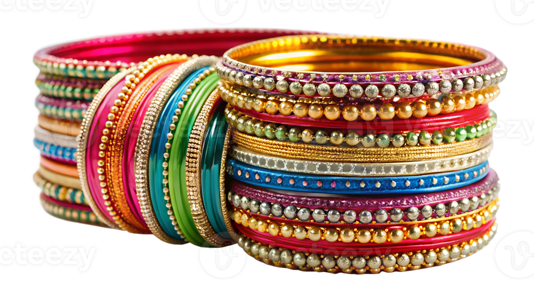Colorful bangles displayed in festive arrangement, cut out transparent png