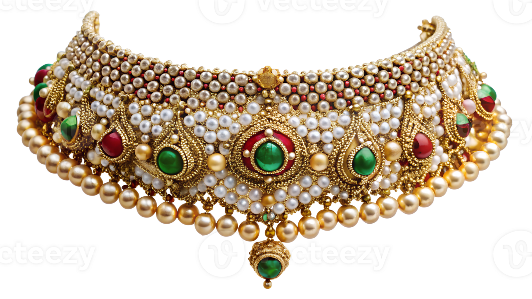 Elegant pearl and gem necklace, cut out transparent png