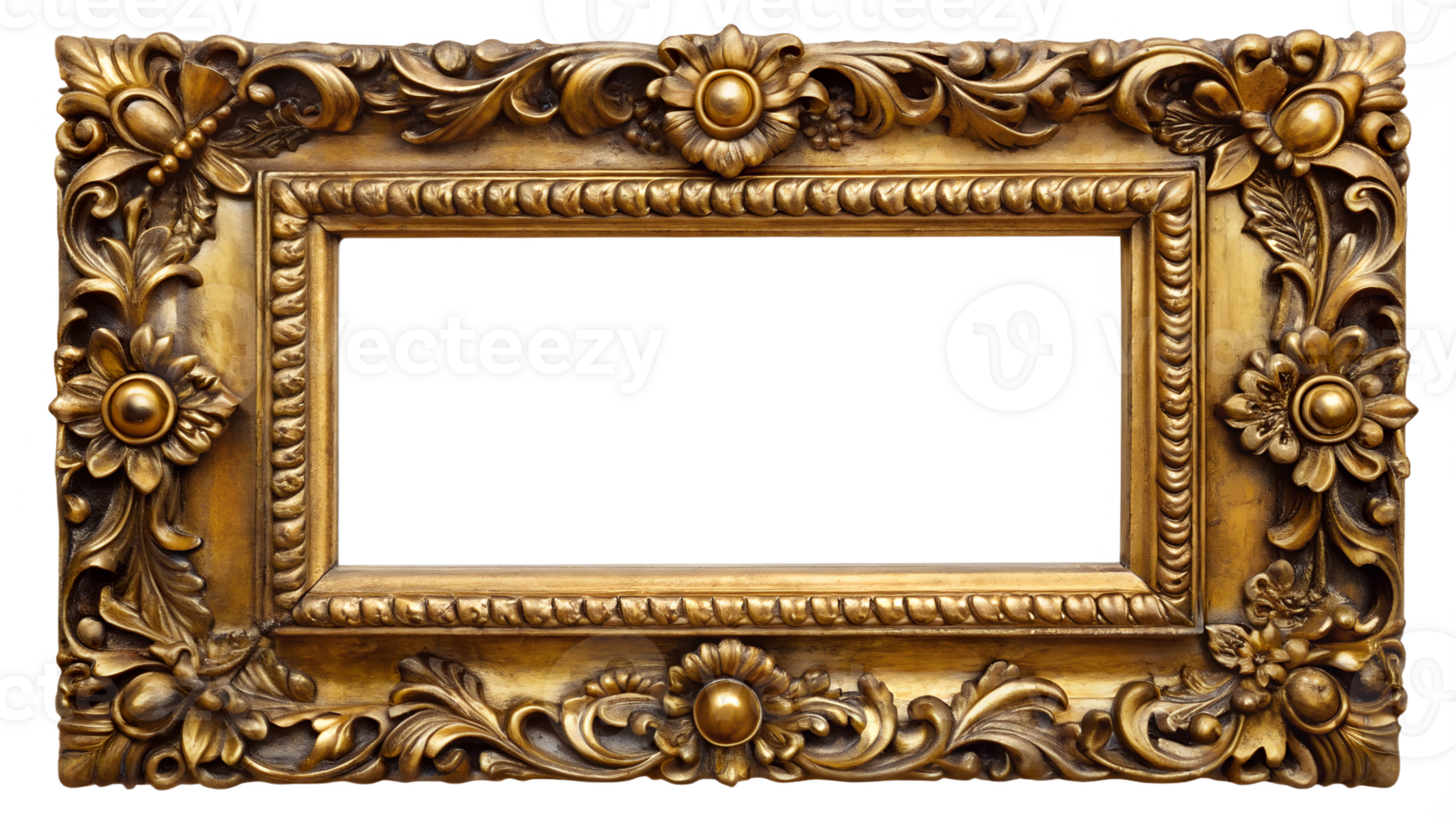 Vintage golden frame for artwork display, cut out transparent png