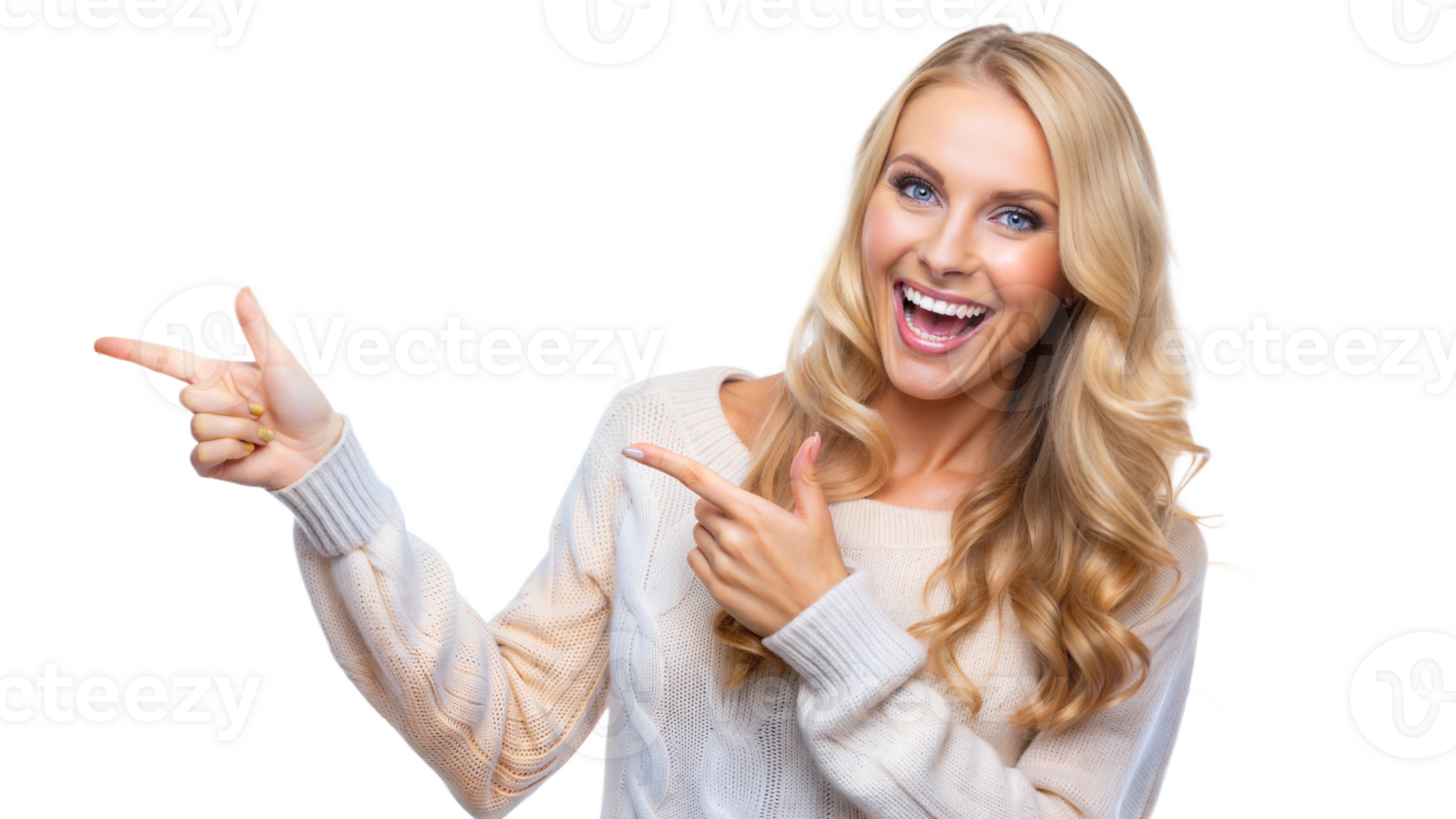 Smiling woman in a light sweater, cut out transparent png