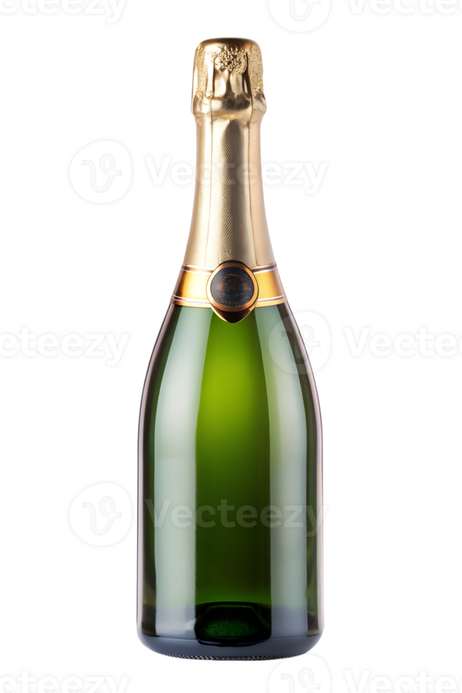 Elegant sparkling wine bottle displayed on a table, cut out transparent png