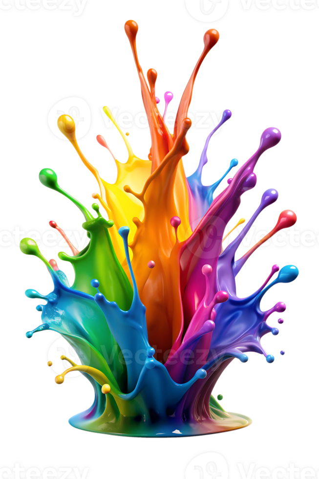 Colorful paint splashes in art, cut out transparent png