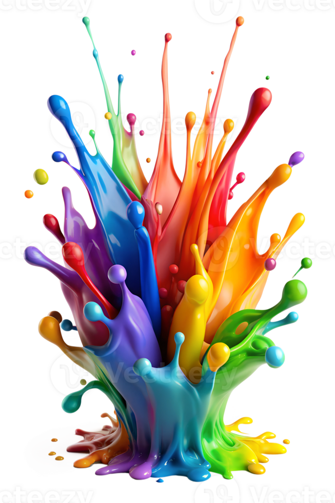 Colorful paint splash creating a vibrant explosion, cut out transparent png