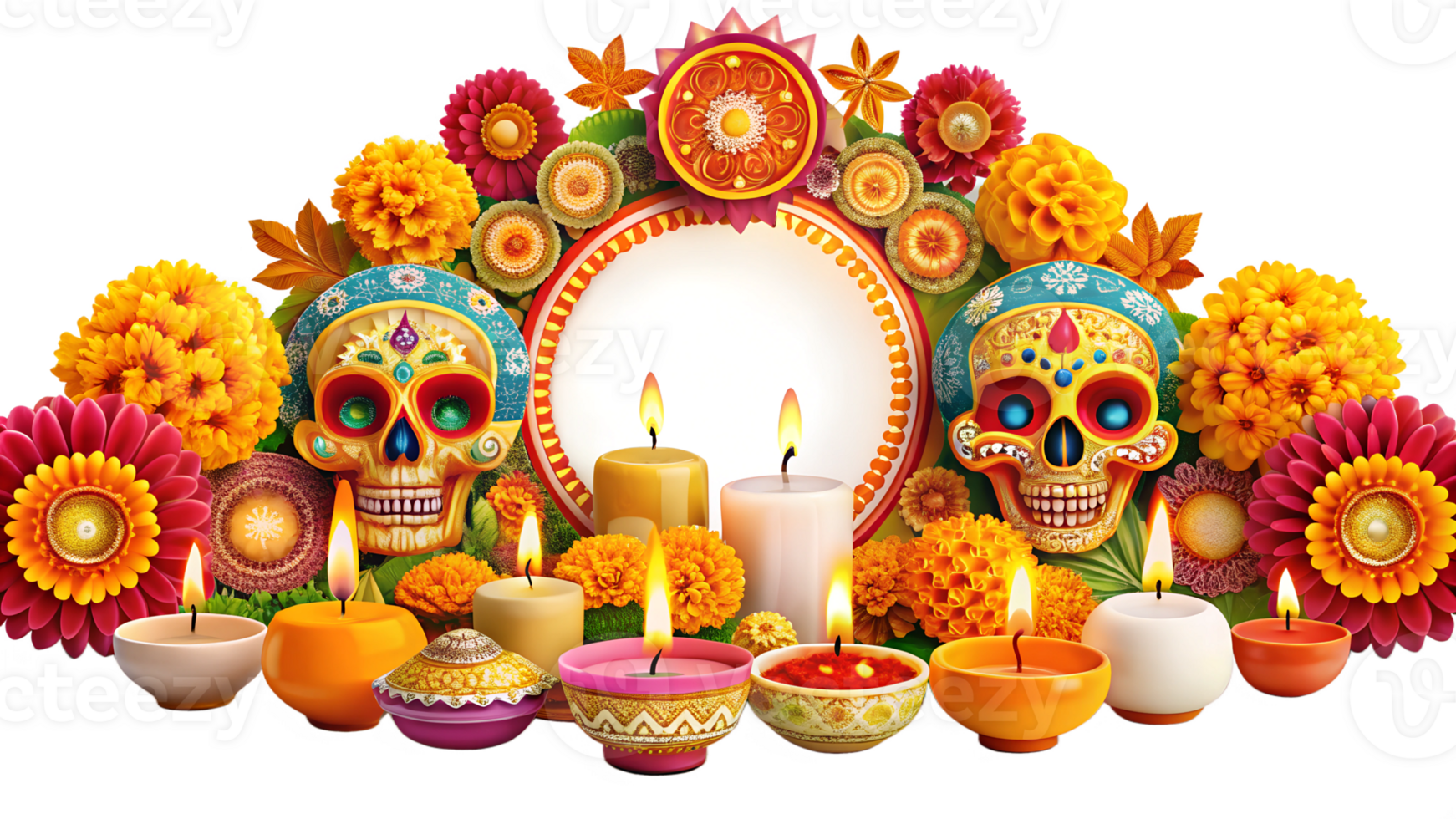 Colorful altar for Day of the Dead, cut out transparent png