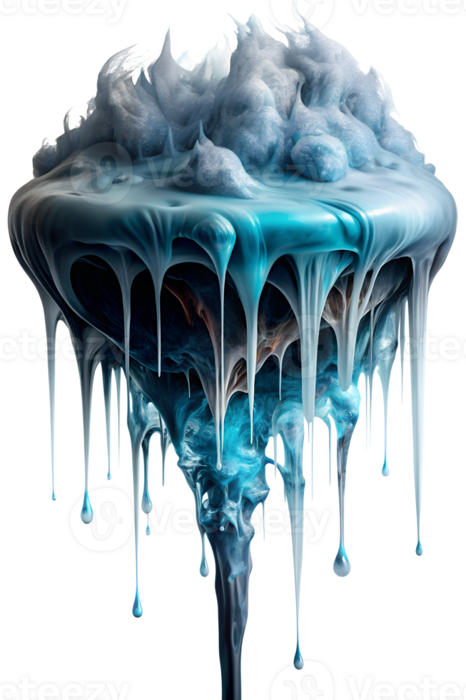 Melting ice sculpture with blue swirls, cut out transparent png
