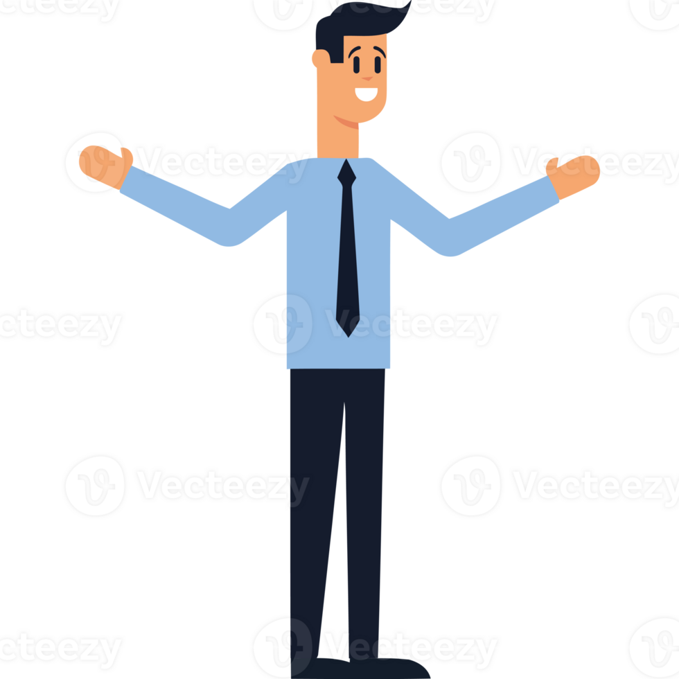 A cartoon man in a tie and shirt standing with his arms out png