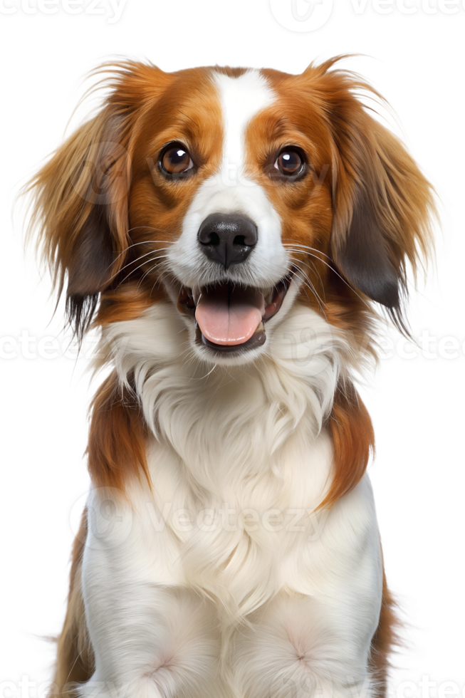 Happy brown and white dog on white background, cut out transparent png
